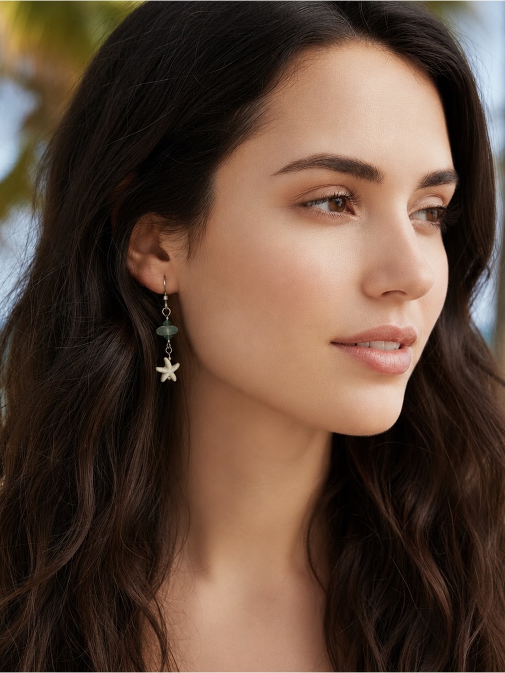Seaside Starfish Earrings with Sea Glass and Precosia Crystal Bead Accents